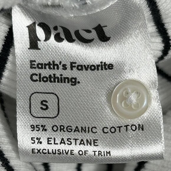 Pact Shirt Womens Small White Black Stripe Henley Ribbed Organic Cotton Top - Picture 7 of 11